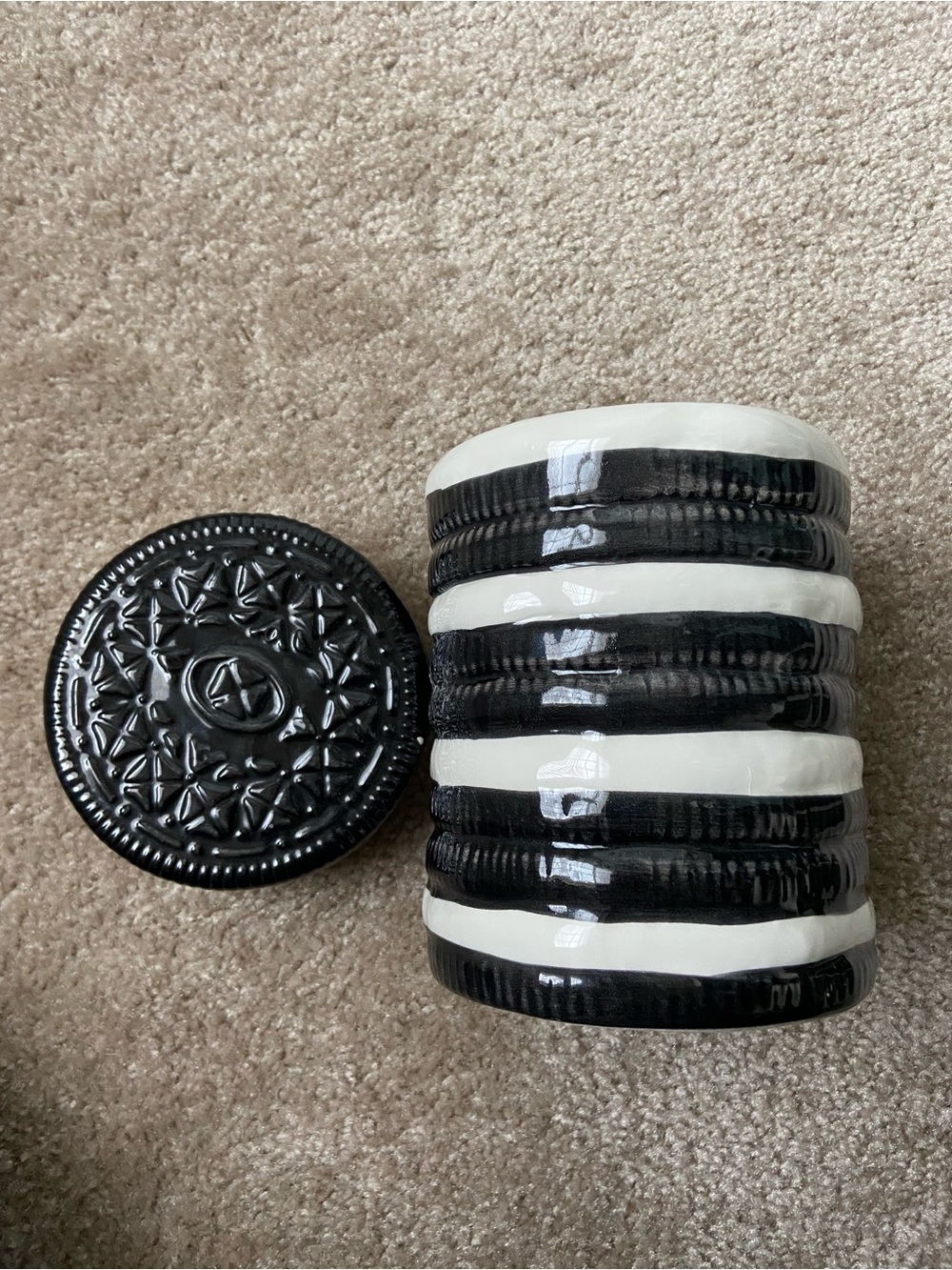 Ceramic Cookie Jar - Black & White Striped Oreo-Inspired Design - Picture 2 of 6